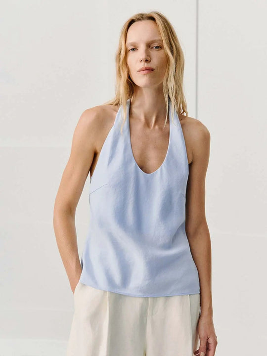 Blouse sans manches à col V profond et ourlet droit