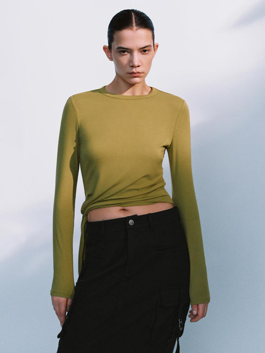 Tie Up Front Long Sleeve T-Shirts