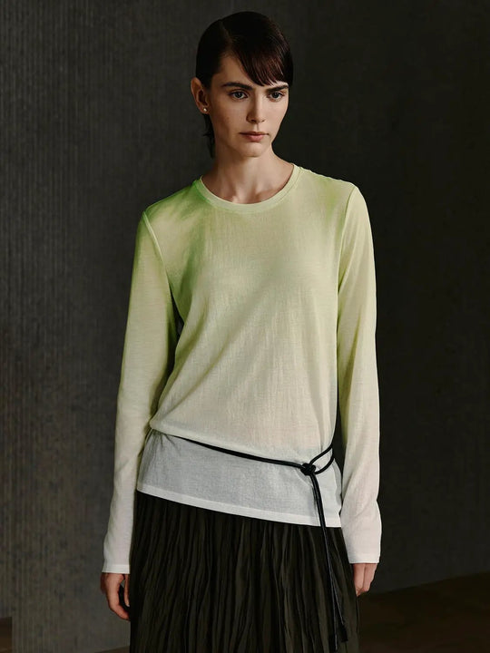 Elegant Gradient Cotton Nylon Knit With Subtle Shine Tops
