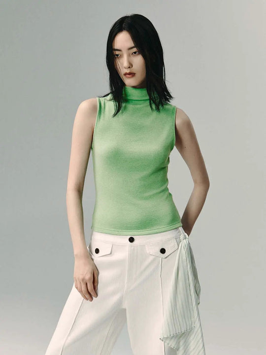 Turtleneck Sleeveless Knit Lightweight Tank Top
