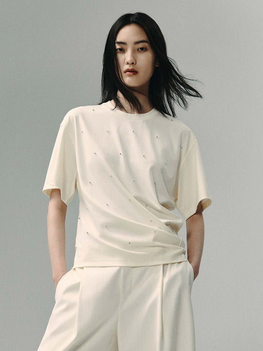 T-shirt oversize in misto cotone con pois di perline