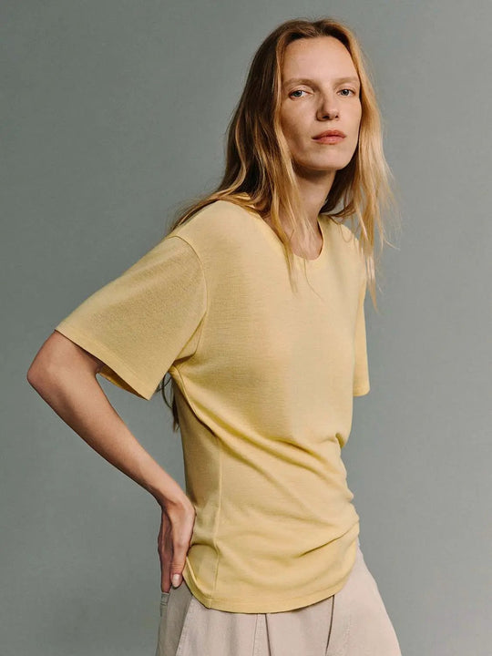 Thin Stretch Crew Neck Short Sleeve Wool T-shirt