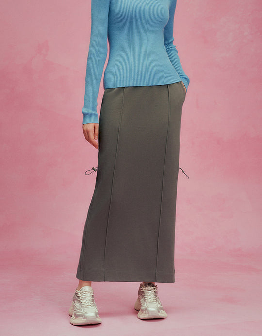 Falda midi recta con cintura elástica