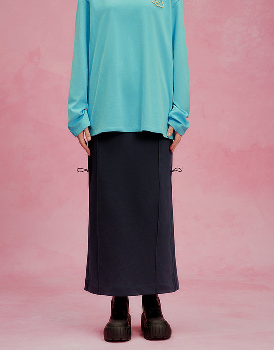 Falda midi recta con cintura elástica