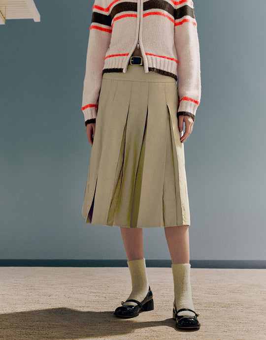 Pleated Midi A-Line Skirt