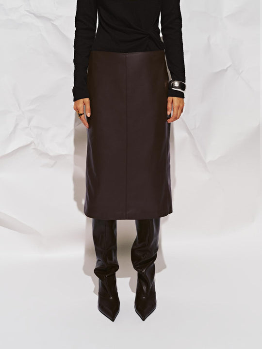 Faux Leather A-Line Midi Skirts