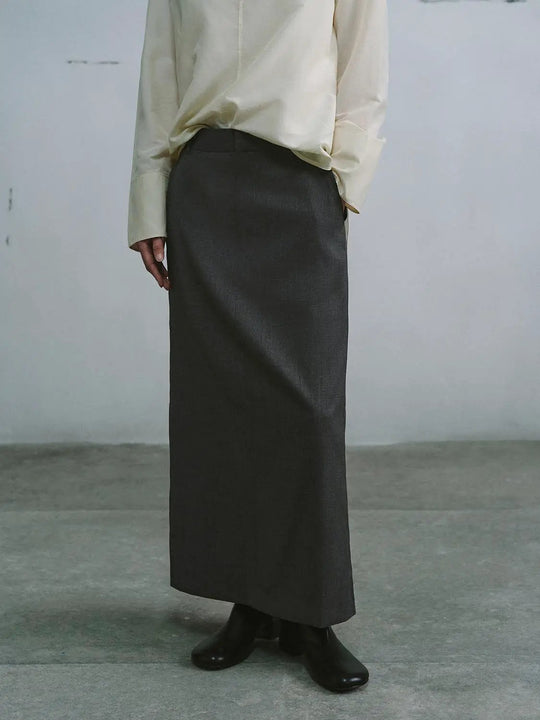 Classic Wool Blend Tailored Straight Maxi Silhouette Skirt