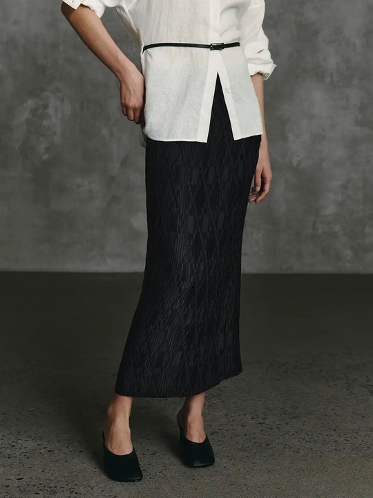 Elegant Crinkled Textured Polyester Maxi Pleated Skirts