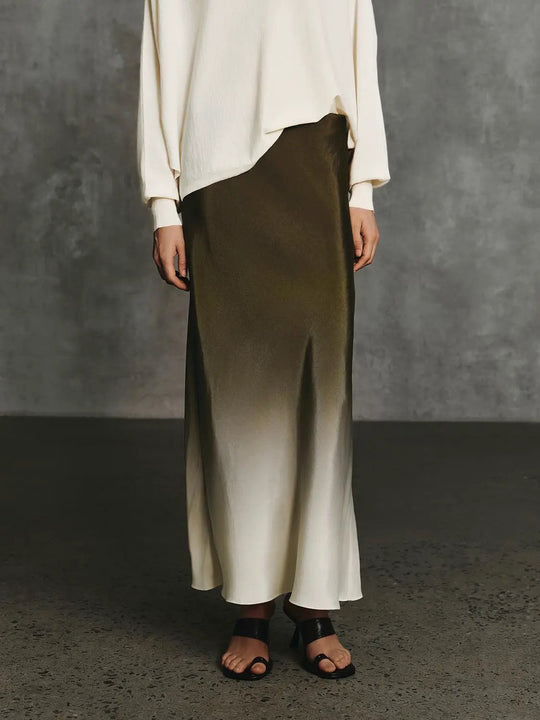 Ombre Satin Lyocell Viscose Elegant Midi Skirts