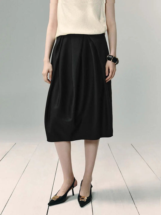 Wide Front Midi Pleat Skirt