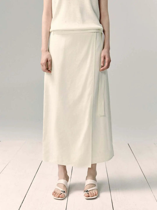 Wrap Side Tie Lightweight Linen Blend Skirt