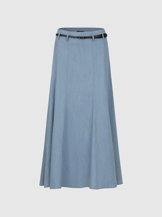 A-line Belted Slight Stretch Structured Skirt