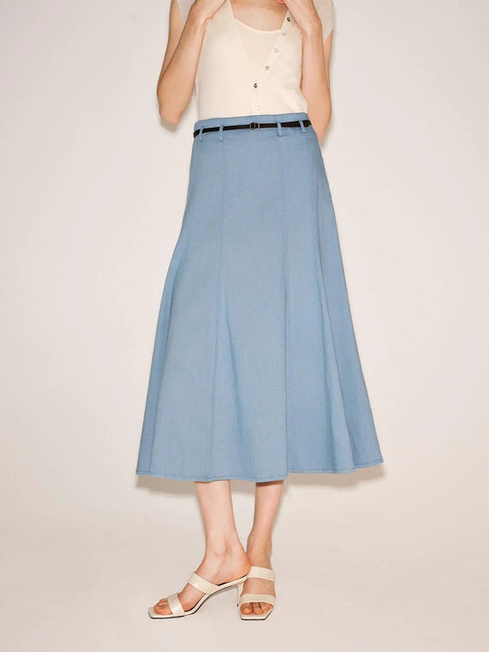 A-line Belted Slight Stretch Structured Skirt