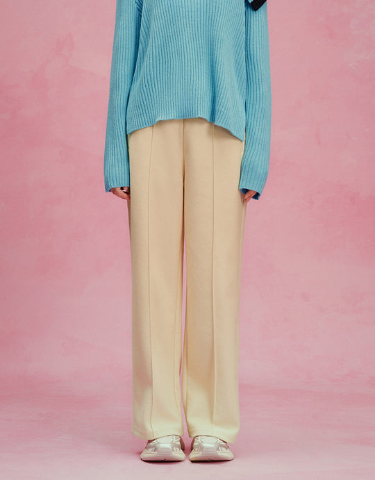 Pantalones rectos de lana con cintura elástica