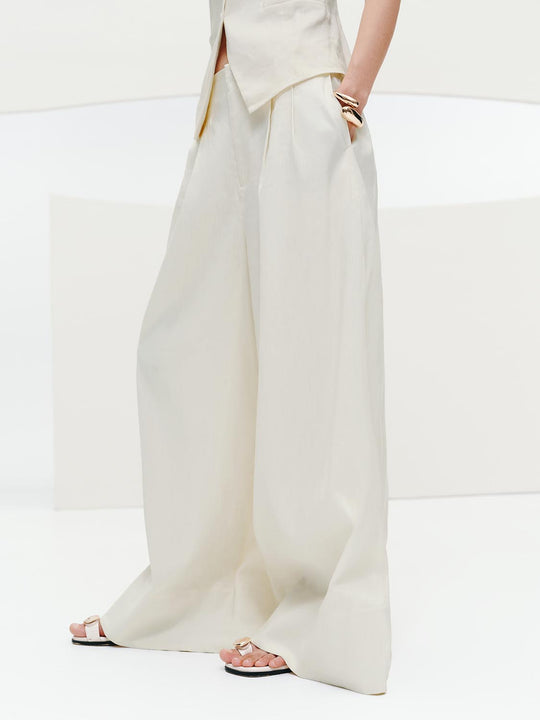 Linen Blend Pleated Wide Leg Pants