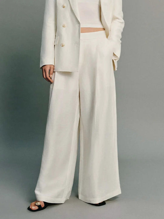 Mid-rise Wide-leg Thin Linen Blend Pants