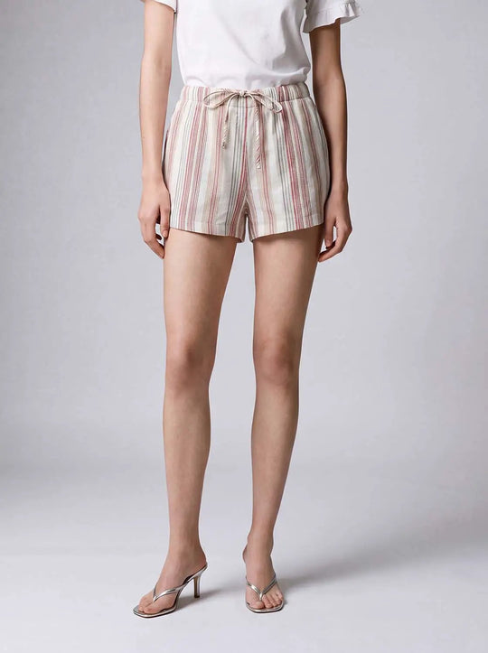 Striped Cotton Blend Drawstring Shorts