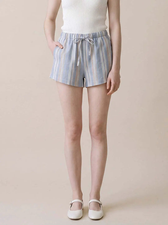 Striped Cotton Drawstring Shorts