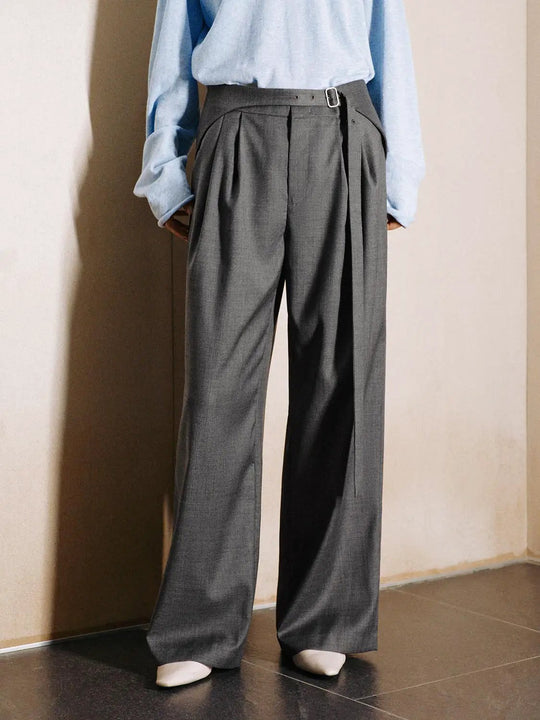 Double Pleated Mid-rise Wide-leg Pants