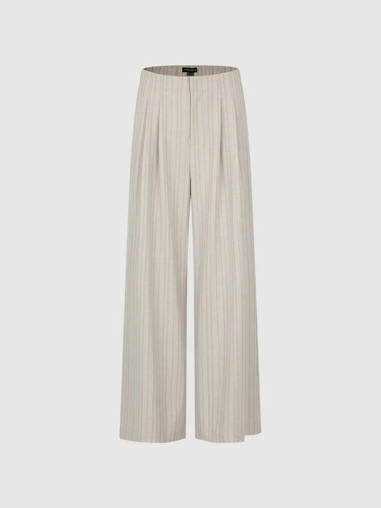 Pleated Striped Tailored Mid-rise Wide-leg Pants