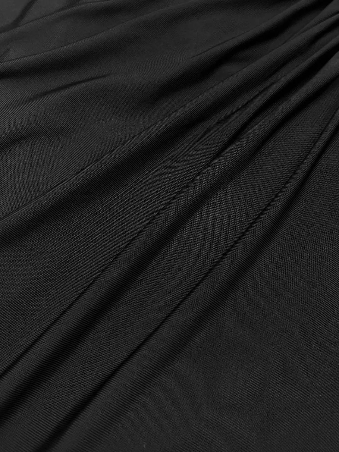 A-Line dresses fabric close-up in black satin with subtle sheen