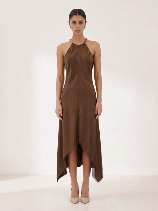 A-Line Sleeveless Maxi Dress With Asymmetric Hem