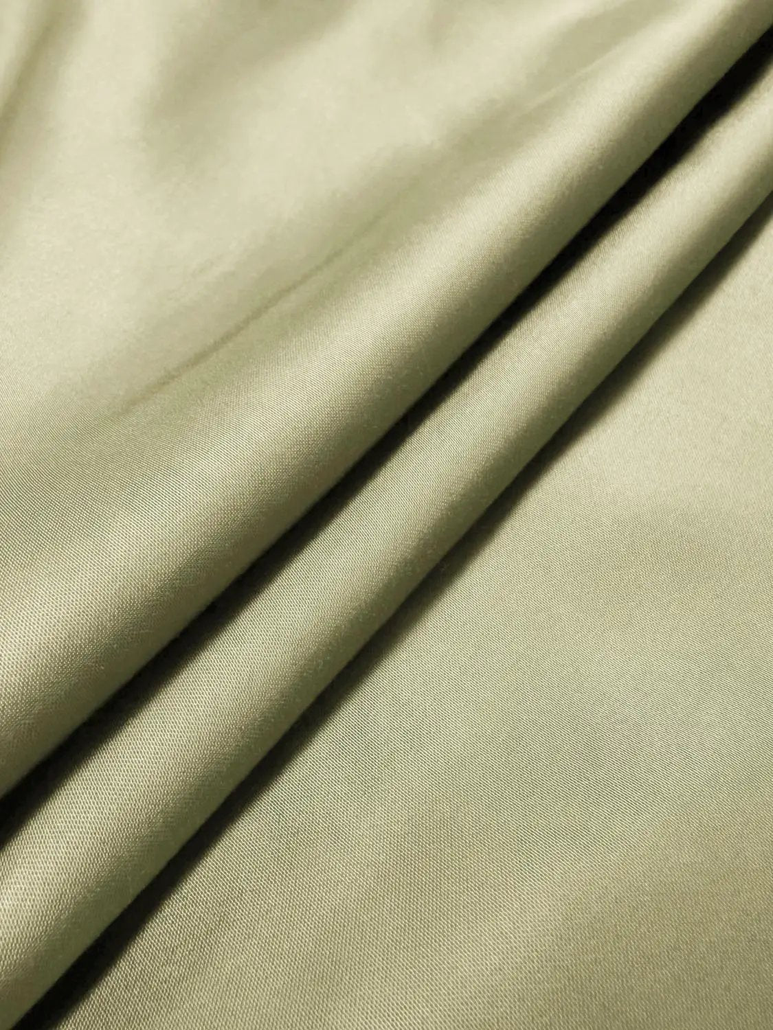 S-Line Dress olive satin fabric close-up with smooth sheen
