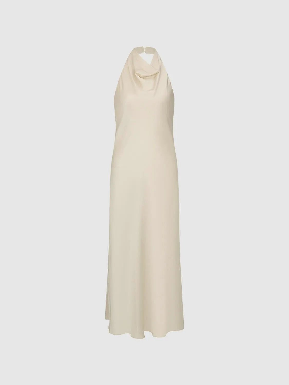 S-Line Dress beige halter-neck maxi dress by Urban Revivo Fashion