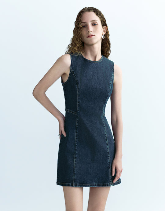 Sleeveless Crew Neck Denim Dress
