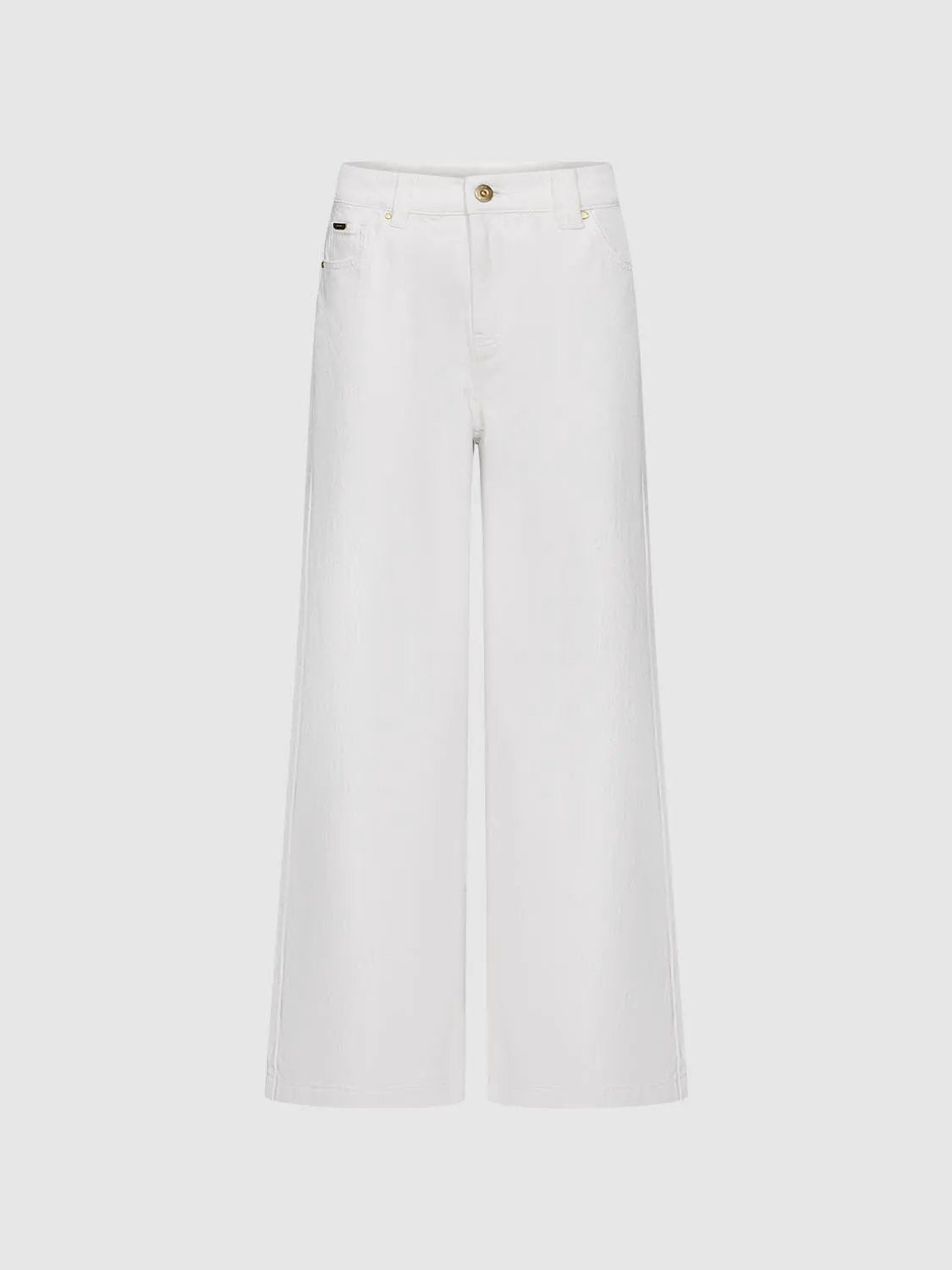High-rise belted straight wide-leg cotton jeans in white, Urban Revivo Fashion