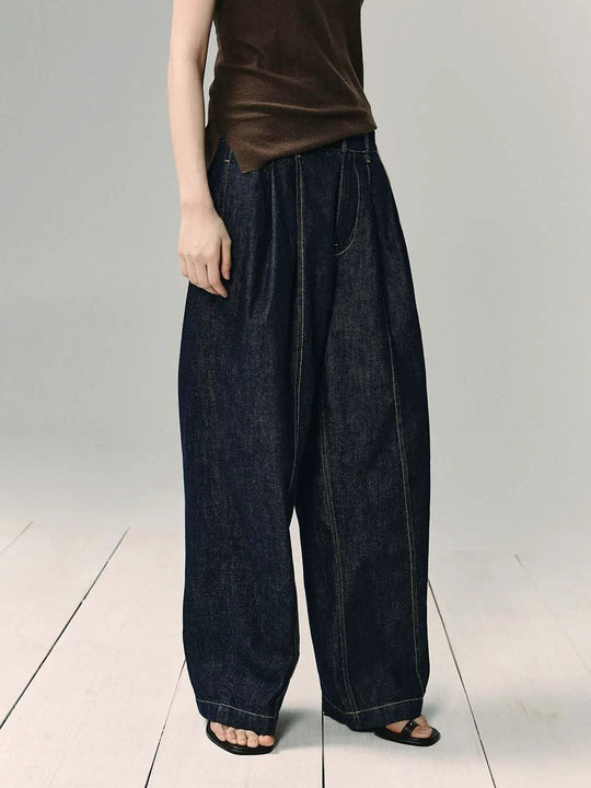 Wide-leg With Contrast Stitching Cotton Pants