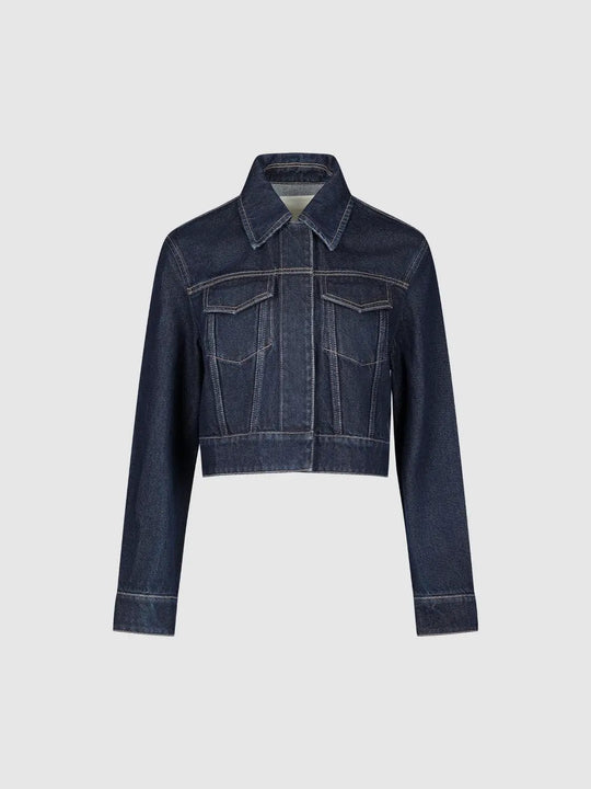 Cropped Long Sleeve Flap Pocket Cotton Denim Jacket