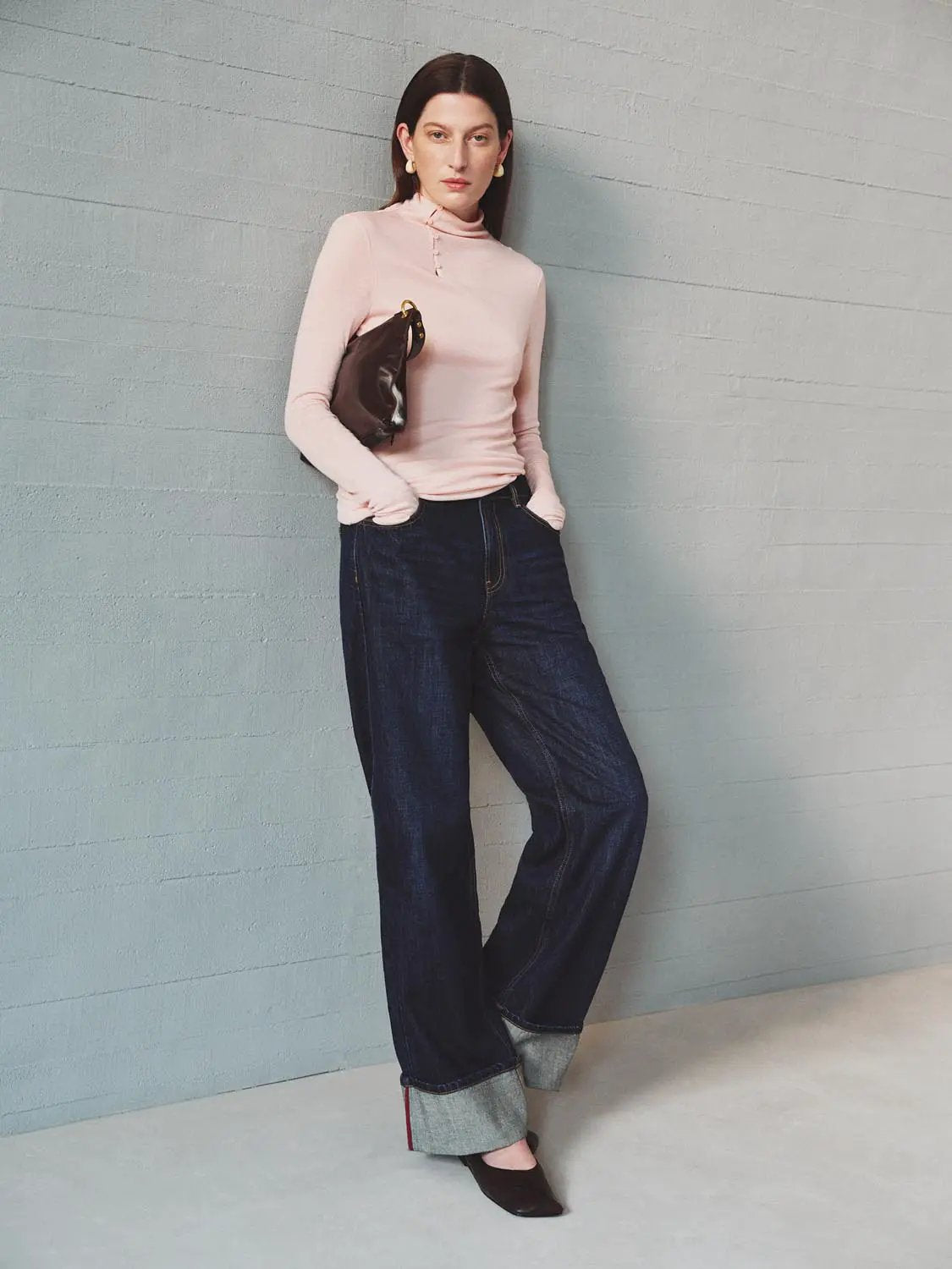 Jeans by Urban Revivo Fashion in dark indigo wide-leg denim with cuffed hems.