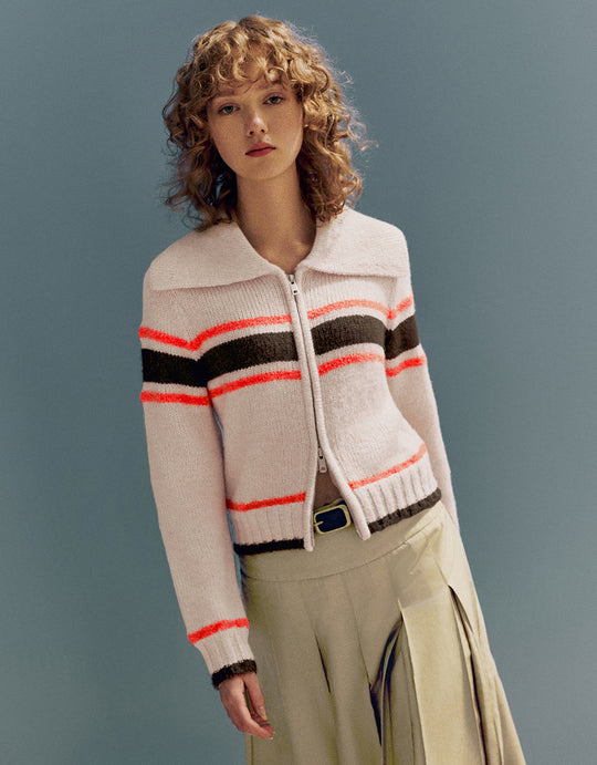 Cárdigan de punto a rayas con cremallera en la parte delantera