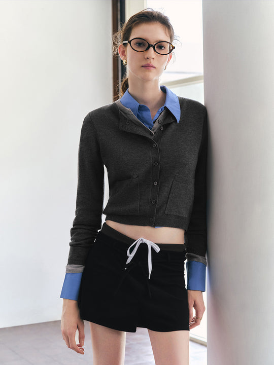 Cardigan tricoté à col ras du cou