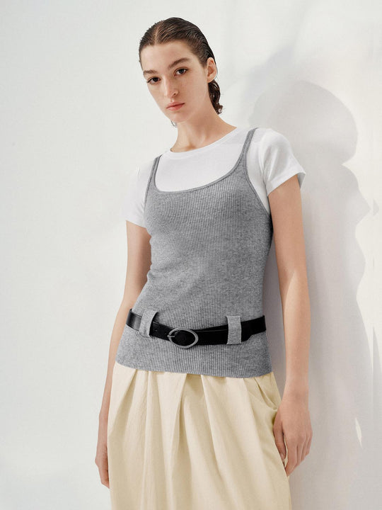 Camisetas de punto con cinturón 2 en 1