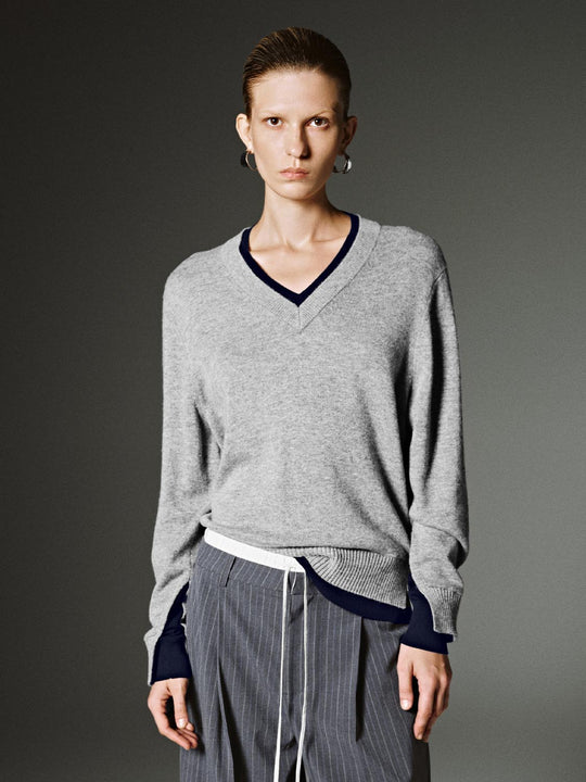 V-Ausschnitt Langarm Gestrickte T-Shirts