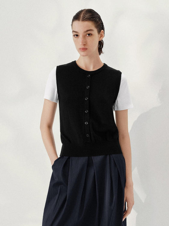 2 in 1 Knopfdetaillierte Strick-T-Shirts