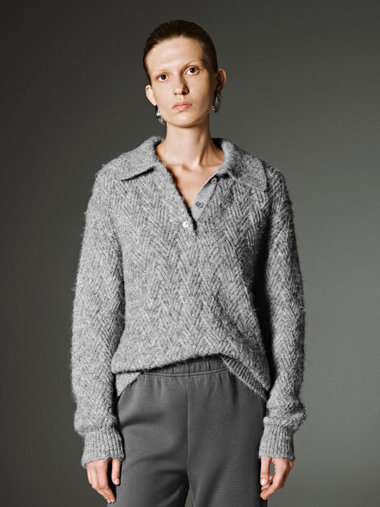 T-shirts tricotés à manches longues avec col