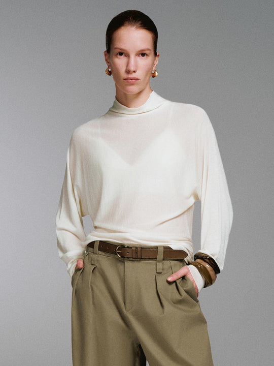 Mock Neck Long Sleeve Knitted T-Shirts