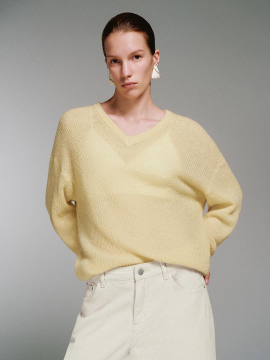 V-Neck Long Sleeve Knitted T-Shirts