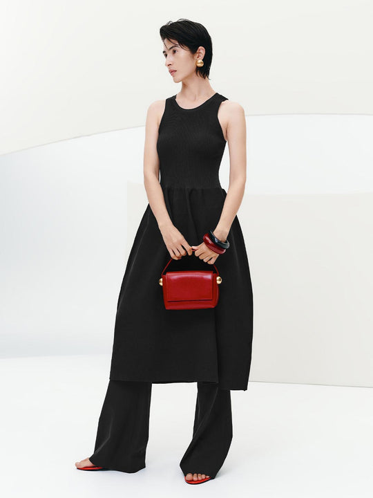 Sleeveless Crew Neck Knitted Midi Dresses