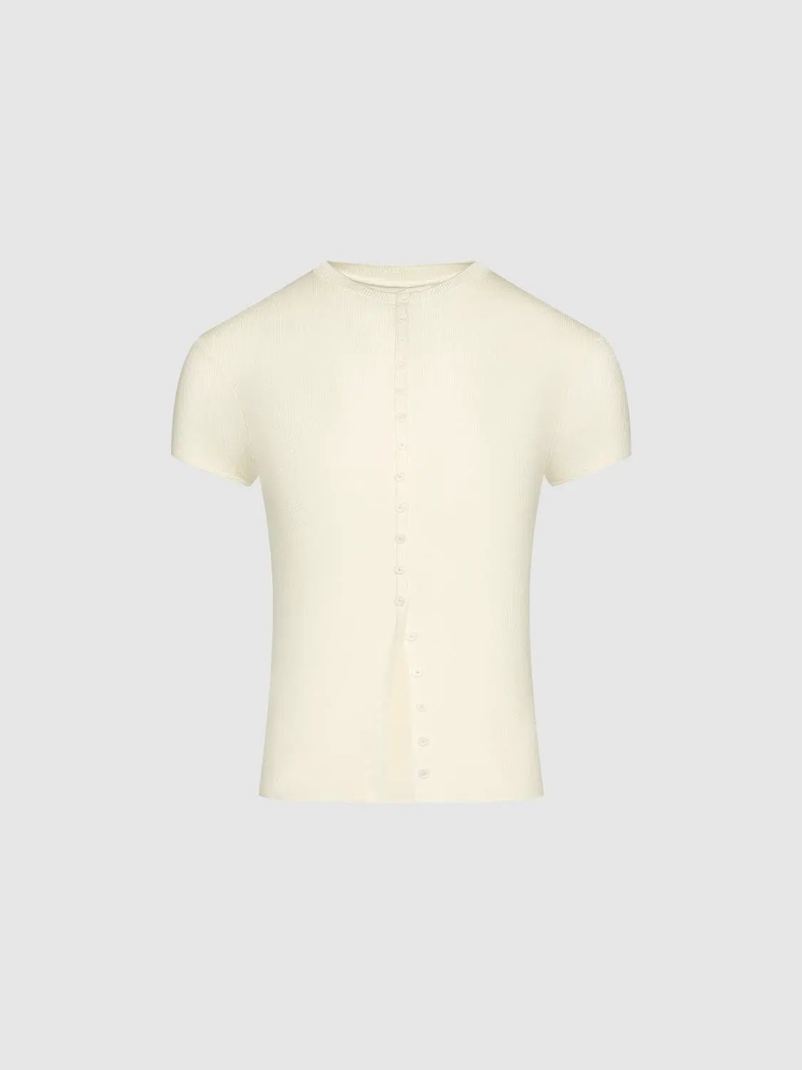 Button Detail Crew Neck Knitted T-Shirts by Urban Revivo Fashion