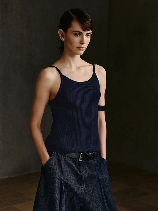 Strappy Ribbed Knitted T-Shirts