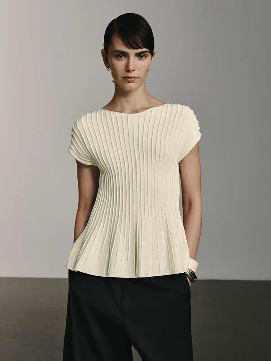 Viscose Blend Rib Knit With Sculpted Vertical Ribs T-Shirts