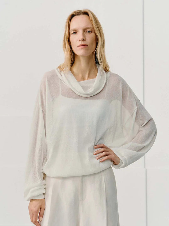 Cowl Neck Oversized Drop Shoulder Long Sleeve Knit T-shirt