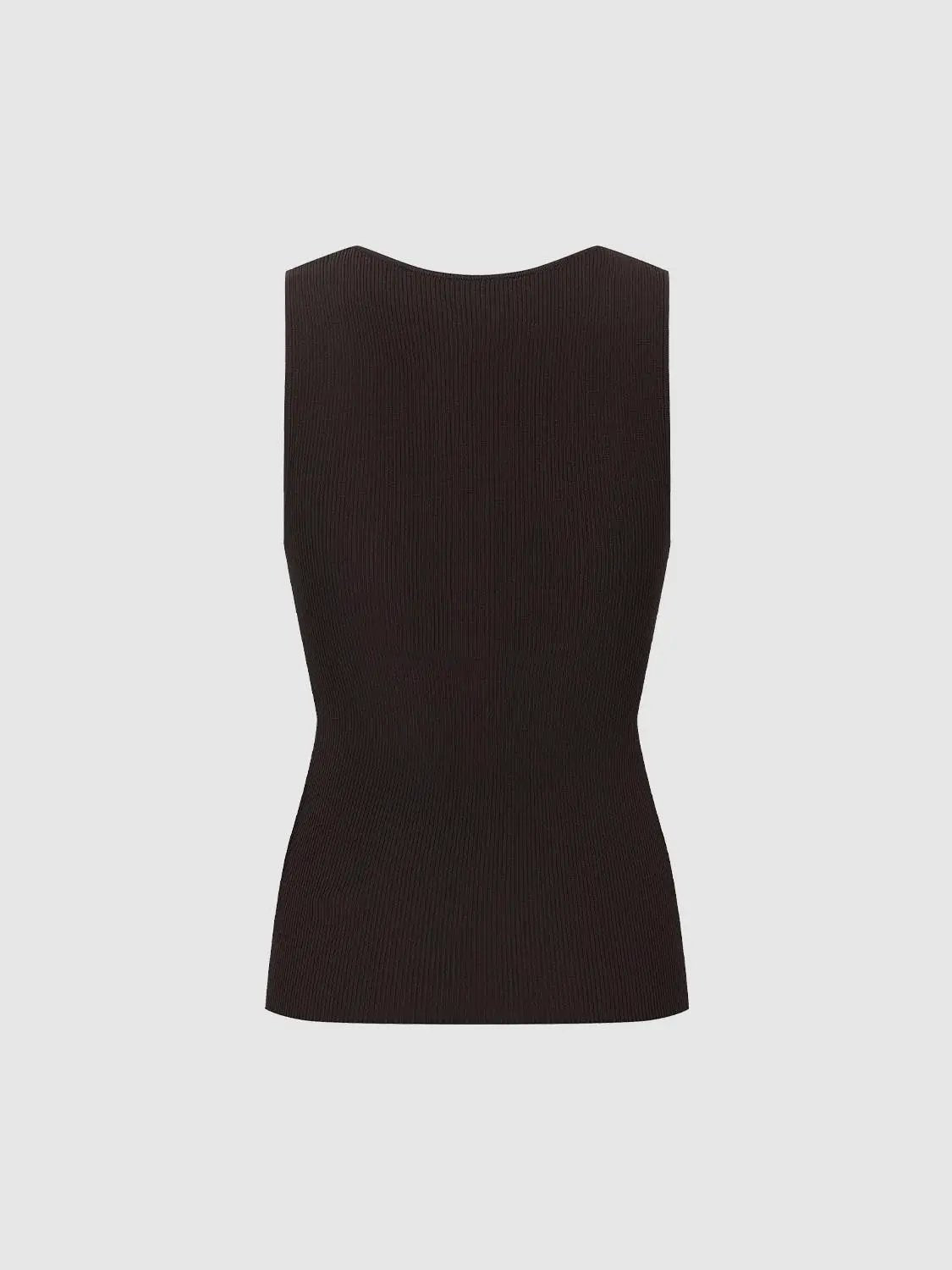 Knitted T-Shirts rib-knit sleeveless top in dark brown by Urban Revivo Fashion