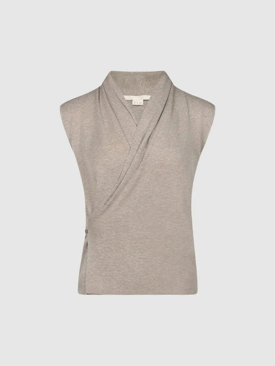 Sleeveless Wrap Front Knit Top With Collar