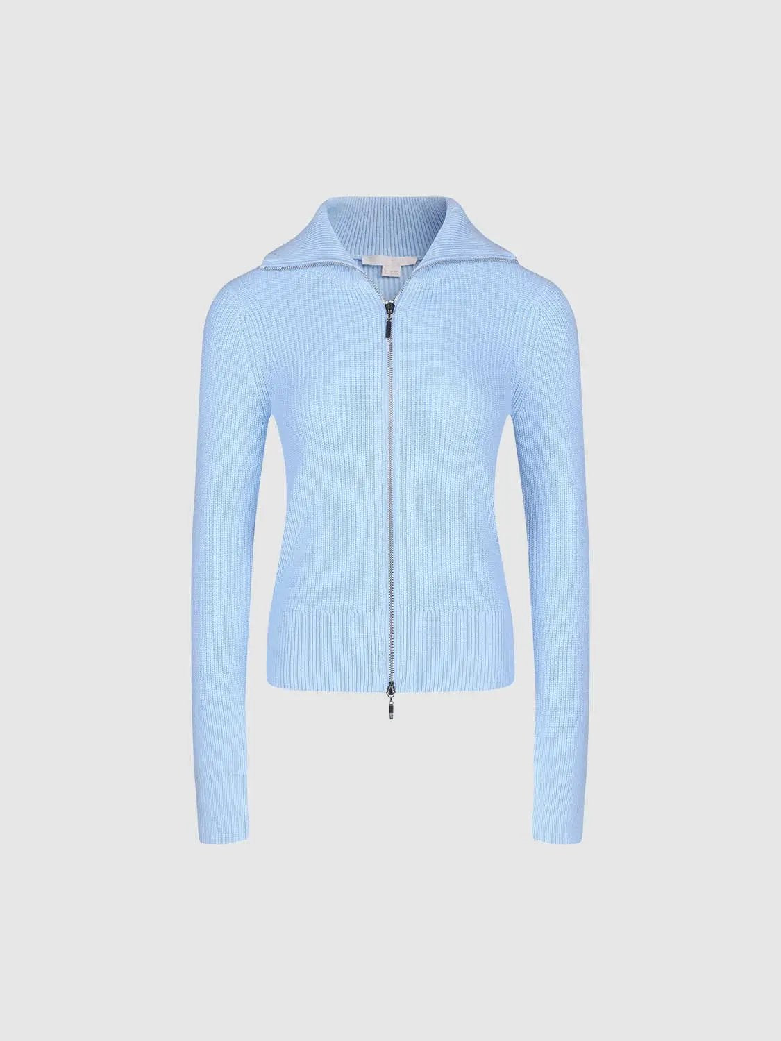 Knit Jacket, light blue zip-front knitted cardigan