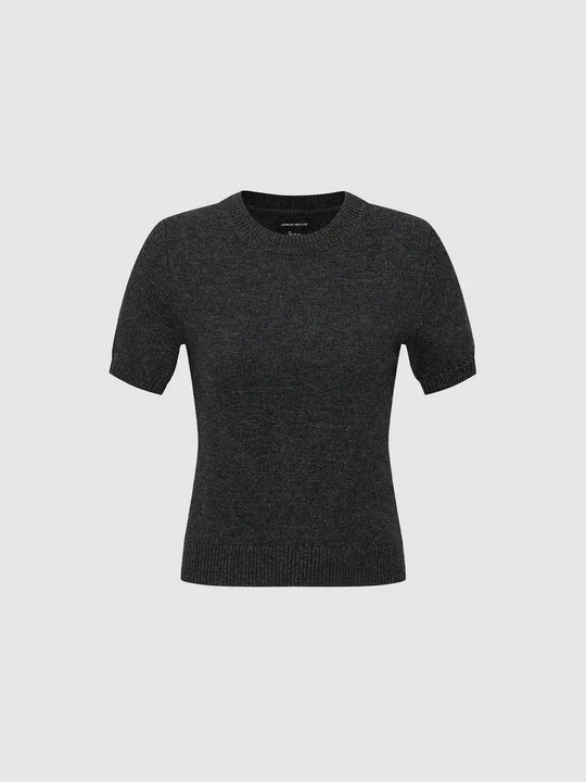 Ribbed Charcoal Crew Neck Short Sleeve Knit T-Shirt
